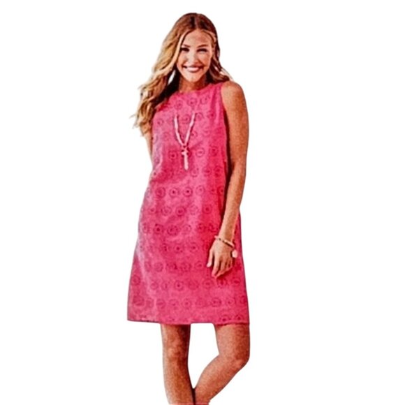 Charlie Paige Pink Sleeveless Eyelet Shift Dress M - Picture 4 of 12